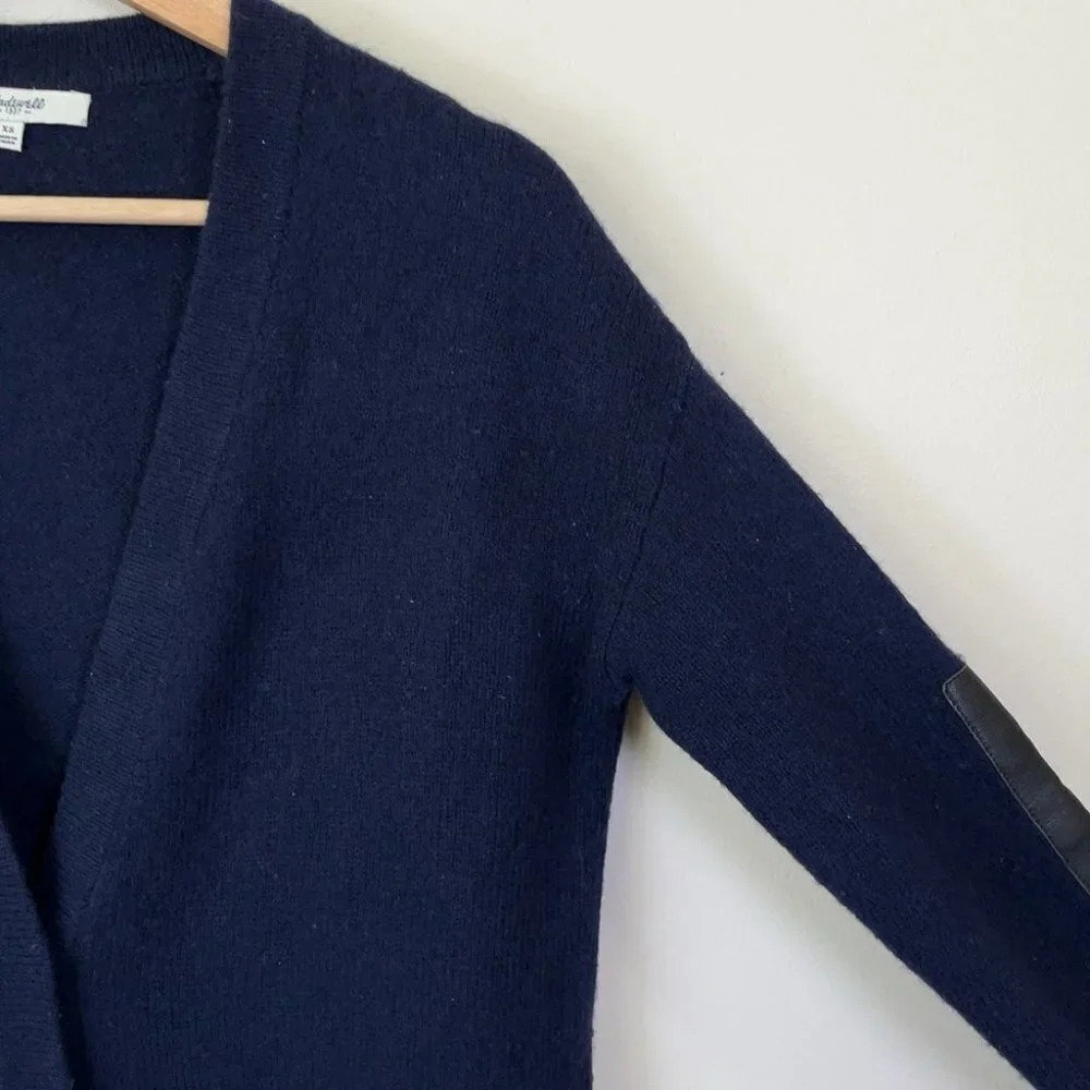 Madewell Lambswool Leather Trim Navy Cardigan - Picture 4 of 12